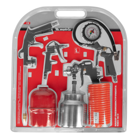 Набор пневмоинструмента, 5 предметов, быстросъемное соединение, краскораспылитель с нижним бачком Matrix
