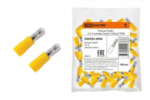 TDM разъем РшИп  5,5-4 штек. желт. (папа) dотв.=4мм Sпров=4-6мм (уп.100шт цена за ГУ) SQ0505-0006