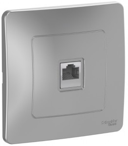 Systeme Electric BLANCA роз. телеф. СУ 1 мест. алюм. (пл.осн., RJ11) BLNIS011003 (10!)