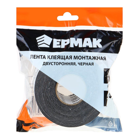 ЕРМАК Лента клеящая монтажная 2-х сторонняя, для АВТО, 50мм x 5м черная