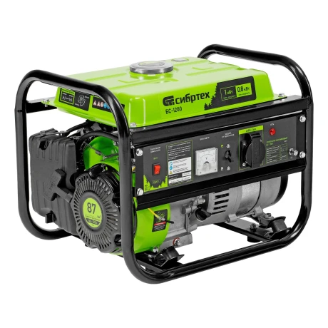 Генератор бензиновый БС-1200, 1 кВт, 230 В, четырехтактный, 5.5 л, ручной стартер Сибртех