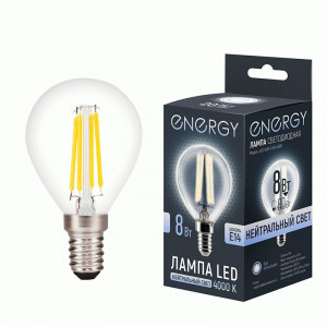 Energy лампа св/д шар G45F E14 8W(660lm) 4000К 48x80 4К стекло, филамент(нитев) (10!) 109322