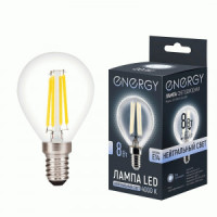 Energy лампа св/д шар G45F E14 8W(660lm) 4000К 48x80 4К стекло, филамент(нитев) (10!) 109322
