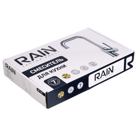 RAIN Смеситель для кухни Малахит, высокий излив, картридж 35мм, гайка, латунь, хром