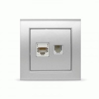 UNIVersal Бриллиант роз. телеф./компьют. СУ 2 мест. серебро (керам. осн., RJ11+RJ45) 7949865