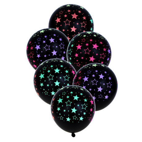 FNtastic Набор шаров, 6 шт, 12", с неоновым узором, черные, 2 дизайна