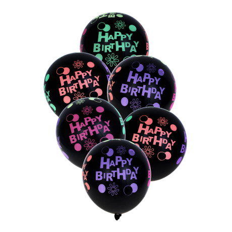 FNtastic Набор шаров, 6 шт, 12", с неоновым узором, черные, 2 дизайна