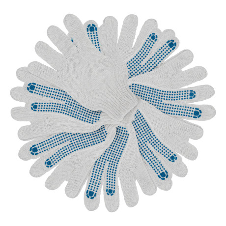 Перчатки трикотажные, х/б, 200 пар, ПВХ точка, 6 нитей, 10 класс Сибртех