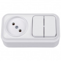 Bylectrica Вариант Блок (2 кл. выкл. 10А + роз 16А) ОУ (корп. ABS) белый 2В-РЦ-7121