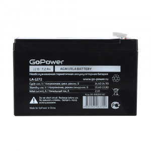Аккумулятор свинцово-кислотный GoPower LA-1272 12V 7.2Ah клеммы T2/ F2 (1/5)