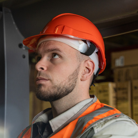 Каска защитная с храповым механизмом, Европласт, оранжевая Сибртех