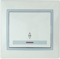 Lezard Мира выкл. СУ 1 кл. 10А (проходн., инд.) бел. с серой вставкой (корпус PC) 701-0215-114