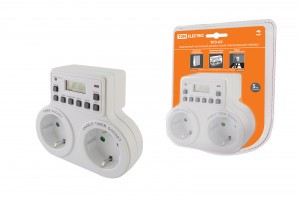 TDM таймер розетка, недельный, электронный ТРЭ-03-1мин/7дн, акк.100ч, 2роз.х 8А SQ1506-0006