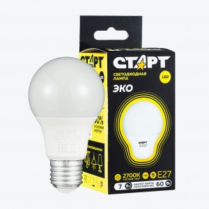 СТАРТ лампа св/д ЛОН A60 E27 7W(560lm) 2700K 2K 108x60 матов пласт/металл тёплый свет WS 17294