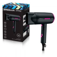 Фен ERGOLUX ELX-HD13-C02 PRO, 1,6кВт, склад.ручка, 2скор, 3 режима, холод.воздух, черн/розовый 7607
