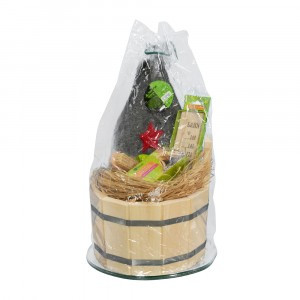 Подарочный набор 6 предметов  (ушат 5л., щётка с пемзой, мочало лыковое, запарка, термометр, шапка Б