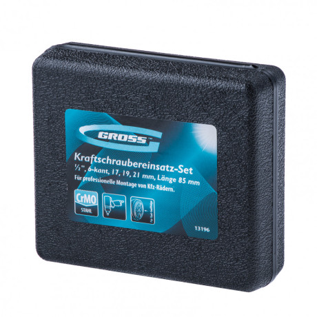 Набор головок ударных шестигранных для колесных дисков 17, 19, 21 мм, 1/2", 3 предмета Gross