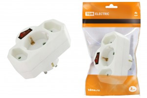 TDM разветвитель (тройник) 3роз. 2,5А выкл с индикацией, земля, под плоск вилку, белый SQ1806-0202