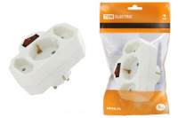 TDM разветвитель (тройник) 3роз. 2,5А выкл с индикацией, земля, под плоск вилку, белый SQ1806-0202