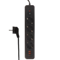BY Удлинитель, сетевой фильтр Black 4 розетки, 3 м, 2*USB, 1*type-C,выкл., 2500Вт, чёрный
