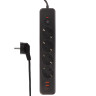 BY Удлинитель, сетевой фильтр Black 4 розетки, 3 м, 2*USB, 1*type-C,выкл., 2500Вт, чёрный