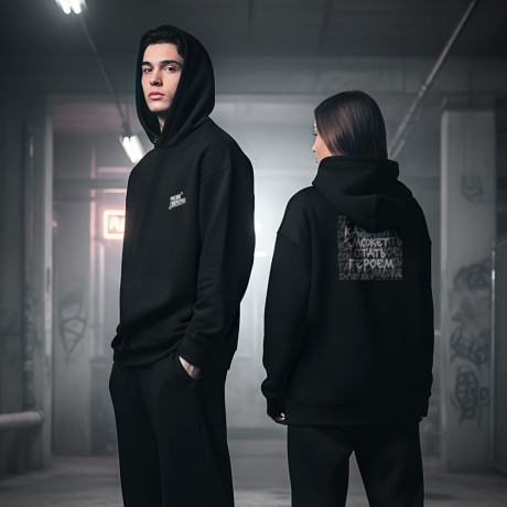 Худи черная с принтом РУССКИЕ СУПЕРГЕРОИ, футер с начёсом, размер XL