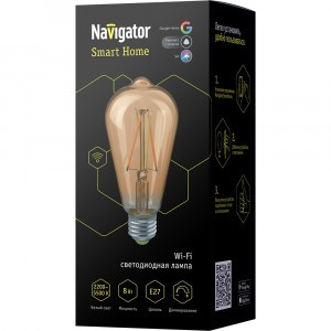 Navigator умная Лампа филамент WI-FI Зол E27 8W 2K-6K 64х142 NLL-F-ST64-8-230-WWW-E27-GD-WIFI 80555