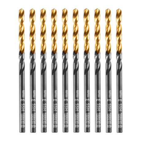 Сверло по металлу, 3 мм, HSS-Tin, Golden Tip, 10 шт. Denzel