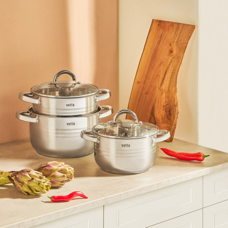 VETTA Фултон Набор кастрюль 6 пр. (2,9л+4,0л+5,4л) со стекл. крышкой