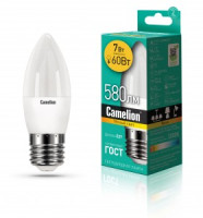 Camelion Свеча E27 7W(580lm 220°) 3000K 2K матов. 100x37 пластик LED7-C35/830/E27