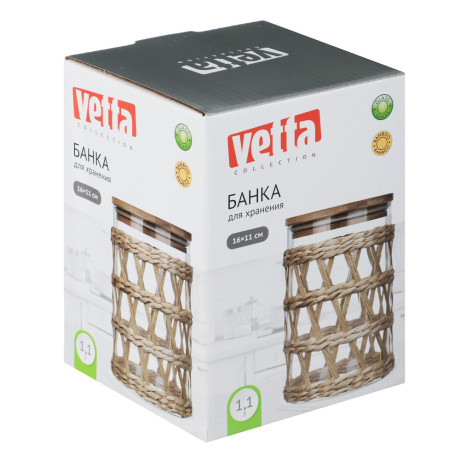 VETTA ЭКО Жгут Банка для хранения 1100мл, 16х11см, стекло, бамбук