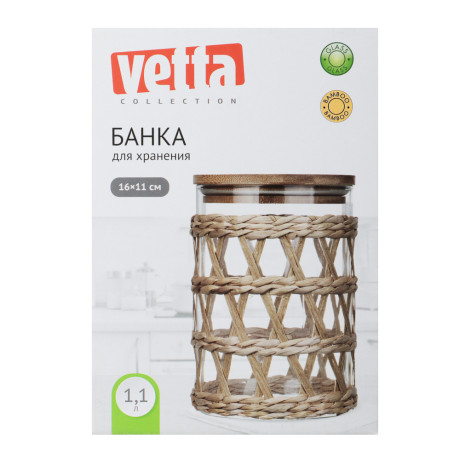 VETTA ЭКО Жгут Банка для хранения 1100мл, 16х11см, стекло, бамбук