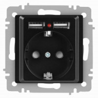 ЭРА Intro Accent мех. роз. СУ 1 мест. 16А 250В (земля, шторки + 2хUSB) антрацит 6-410-05