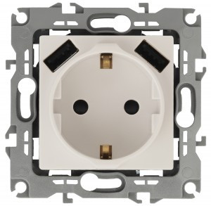 ЭРА 14 Elegance мех. роз. СУ 1 мест.(земля) шторки, 16А, 2xUSB 5В-3А, сл.кость, 250В 14-4109-02 7580