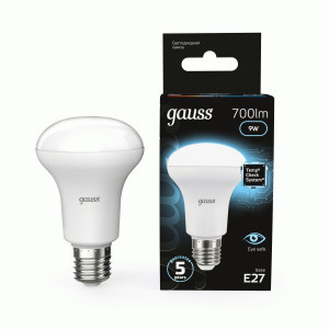 Gauss лампа R63 E27 9W(700 lm) 4100K 4K матовая, алюм./пластик 106002209