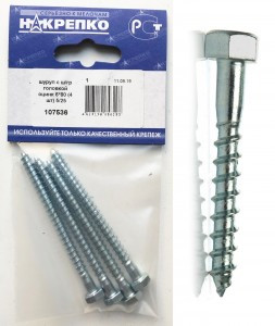 Шуруп с шестигранной головкой оцинкованный 6*80 (4 шт BL) (цена за уп) НАКРЕПКО 107536
