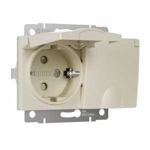 Werkel мех. роз. СУ 2 мест. 16A земля шторки крышка IP44 (слоновая кость) W1172203