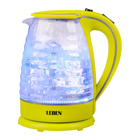 LEBEN Чайник электрический 1,7л, 1850Вт, скрытый нагр.элемент, стекло, рифлёное стекло