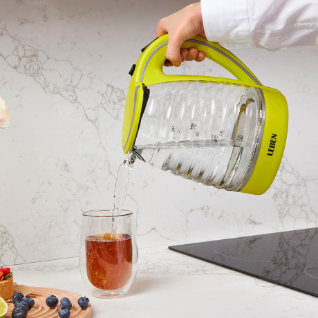 LEBEN Чайник электрический 1,7л, 1850Вт, скрытый нагр.элемент, стекло, рифлёное стекло