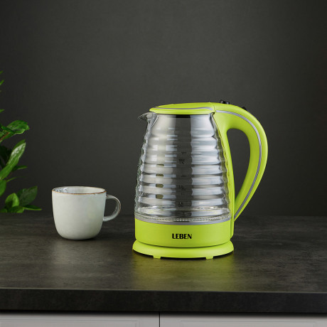 LEBEN Чайник электрический 1,7л, 1850Вт, скрытый нагр.элемент, стекло, рифлёное стекло