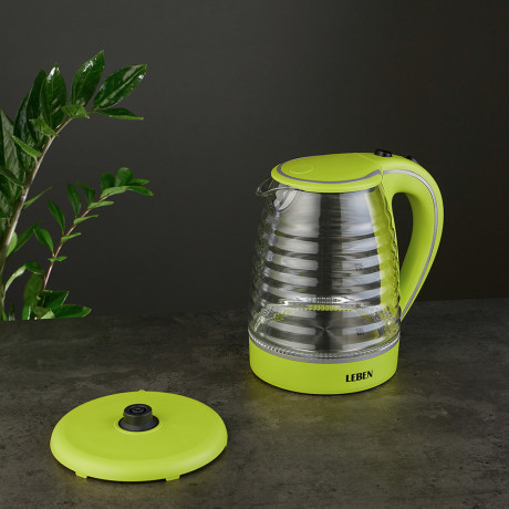 LEBEN Чайник электрический 1,7л, 1850Вт, скрытый нагр.элемент, стекло, рифлёное стекло