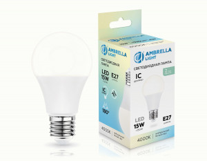 Ambrella лампа св/д ЛОН A60 E27 15W(1350lm) 4000K 4К 60х110 IC 601504