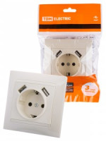 TDM Лама роз.СУ 1 мест.16А (земля) + 2 USB порта 2,1А 5В сл.кость SQ1815-0142