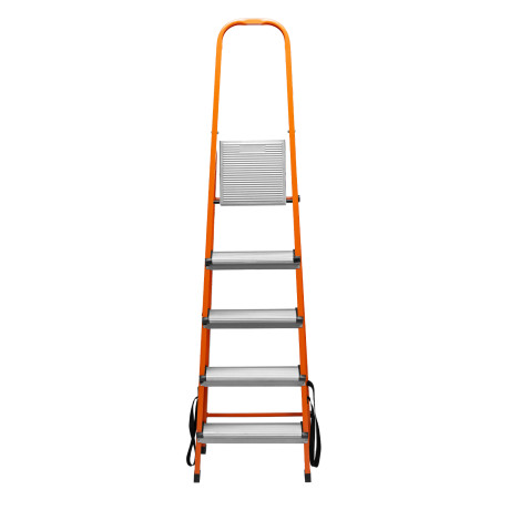 Стремянка, 5 ступеней, стальной профиль, ступени сталь, оранжевая, Сибртех