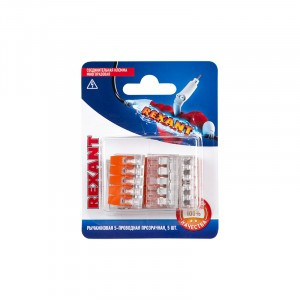 REXANT клеммная колодка (СМК) с рычагом 5-проводная (0,14 -4,0 мм) BL5, цена за BL (10!) 06-0215-A5