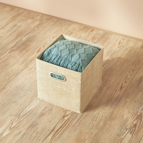 Короб стеллажный тм VETTA ЛЁН, полиэстер, 25х25х25см, бежевый