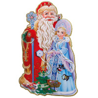 Плакат новогодний картонный 7302-2 ДедМорозСнегурочка 46*29см (10)