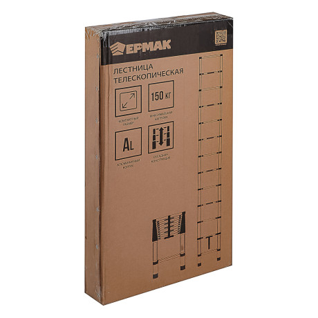 ЕРМАК Лестница телескопическая (макс.нагрузка 150кг) алюминий, 14 ступеней (4,1м)