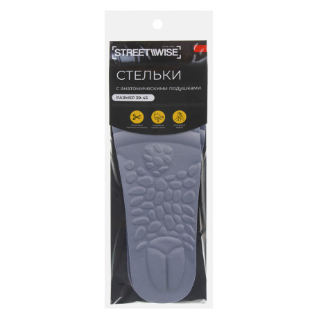Стельки тм STREETWISE, универсальные, пяточный амортизатор, п/э, EVA, хлопок, р.39-45