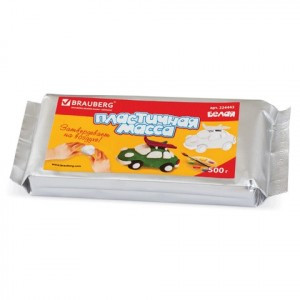 Пластичная масса д/моделир. и лепки BRAUBERG отвердевающая, 500 г, белая, , Таиланд, 224443